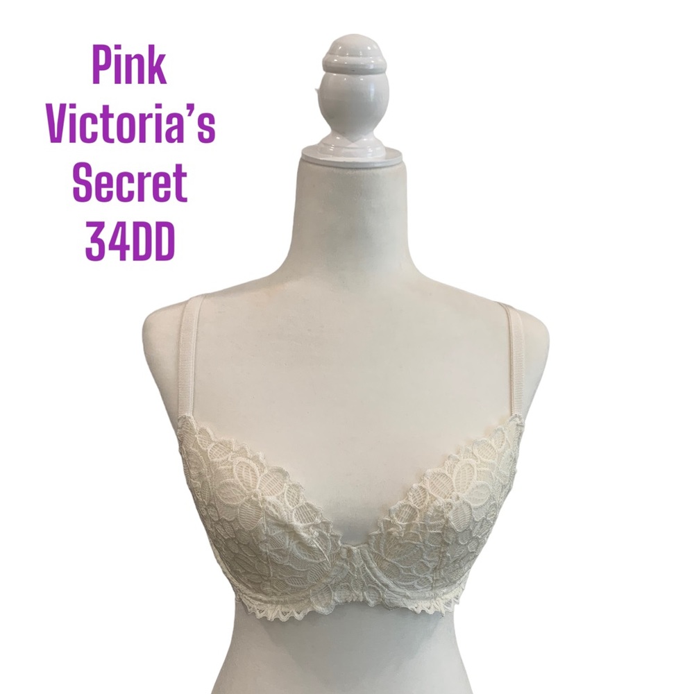 Lacy Pink bra with underwire and convertible strap.